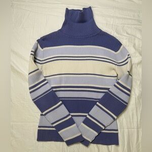 Small Sonoma Blue and Cream Striped Turtleneck Sweater